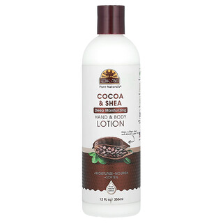 Okay Pure Naturals, Hand- en bodylotion, cacao en sheaboter, 355 ml