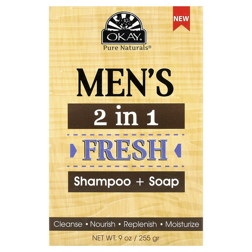 Okay Pure Naturals Men's 2 in 1, Hair & Body Shampoo + Soap Bar, Fresh, 1 Bar, 9 oz (255 g)