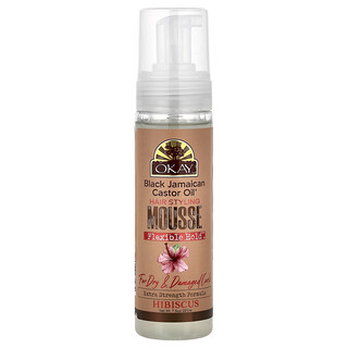 Okay Pure Naturals, Black Jamaican Castor Oil®, Mousse para peinar el cabello, Fijación flexible, Para rizos secos y dañados, Hibisco, 221 ml (7,5 oz)
