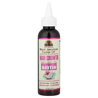 Okay Pure Naturals, Black Jamaican Castor Oil®, Aceite natural de coco e hibisco para el crecimiento del cabello enriquecido con biotina, 118 ml (4 oz. líq.)