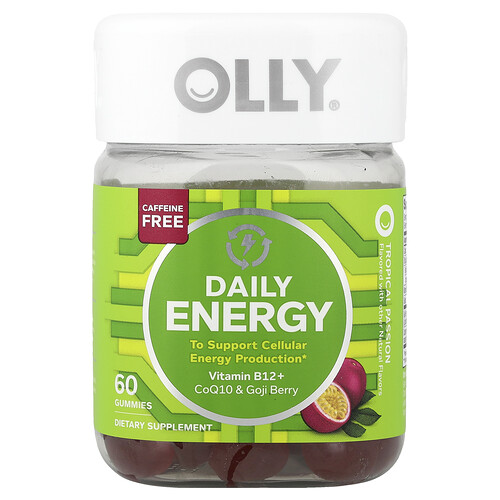 Olly Daily Energy Gummies, Caffeine Free, Tropical Passion, 60 Gummies