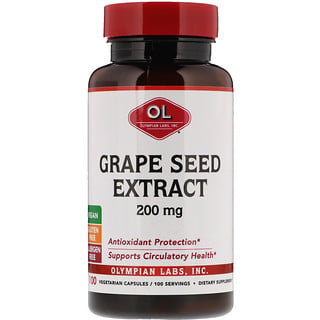 Olympian Labs, Grape Seed Extract, 200 mg, 100 Cápsulas Vegetarianas