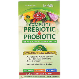 Olympian Labs, Suplemento completo con prebióticos y probióticos, 30 cápsulas vegetales