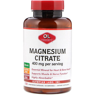 Olympian Labs, Citrato de magnesio, 133 mg, 100 cápsulas vegetarianas