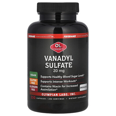 Olympian Labs, Sulfato de vanadilo, 20 mg, 250 cápsulas