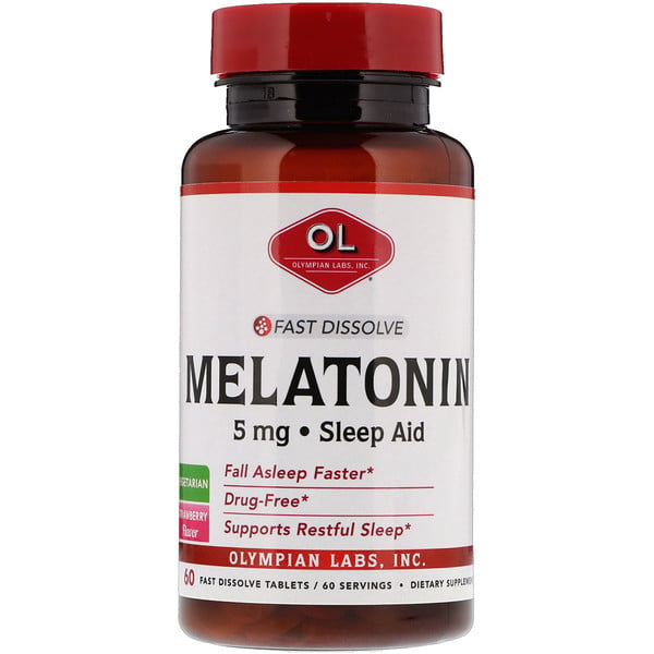 Olympian Labs, Schnelllösliches Melatonin, Erdbeergeschmack, 5 mg, 60 schnelllösliche Tabletten