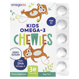 OmegaVia, Chewies con omega 3 per bambini, dai 3 anni in su, frutta naturale, 30 masticabili