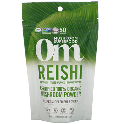Om Mushrooms Reishi, Certified 100% Organic Mushroom Powder, 3.5 oz (100 g)