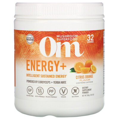 Om Mushrooms Energy+, Citrus Orange, 7.05 oz (200 g)