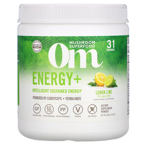 Отзывы о Om Mushrooms, Energy+, Powered by Cordyceps + Yerba Mate Powder, Lemon Lime, 2,000 mg, 7.05 oz (200 g)