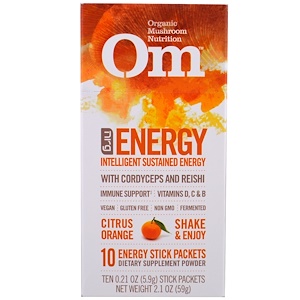 Отзывы о Om Mushrooms, Energy, Mushroom Powder, Citrus Orange, 10 Packets, 0.21 oz (5.9 g) Each