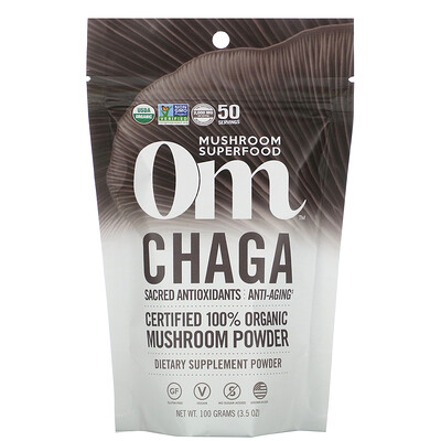 Om Mushrooms Чага, Сертифицированный 100% органический грибной порошок, 3,5 унц. (100 г)