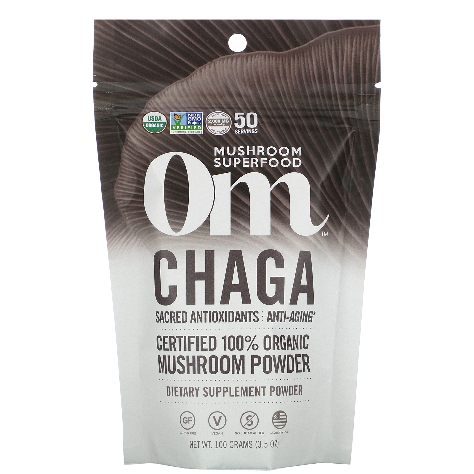 Om Mushrooms チャガ Chaga 認定100 のオーガニックマッシュルームパウダー 3 5オンス 100 G Iherb
