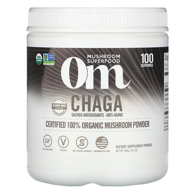 Om Mushrooms Chaga, Certified 100% Organic Mushroom Powder, 7.05 oz (200 g)