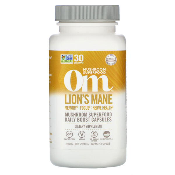 Om Mushrooms, Lions's Mane, 667 mg, 90 Vegetarian Capsules