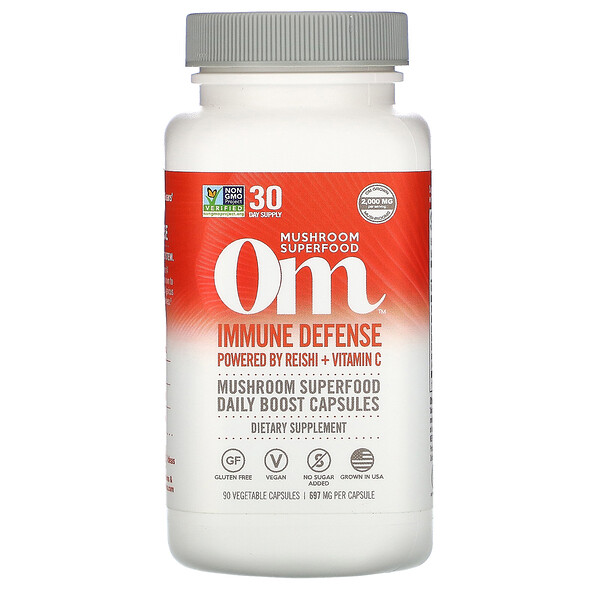 Om Mushrooms‏, Immune Defense, Powered by Reishi + Vitamin C, 697 mg, 90 Vegetarian Capsules
