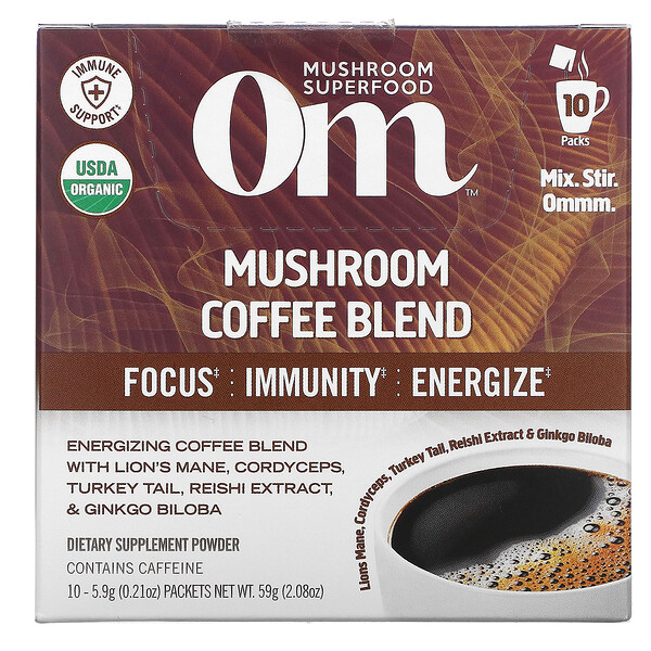 Om Mushrooms, Mushroom Coffee Blend, 10 Packets, .21 oz (5.9 g) Each