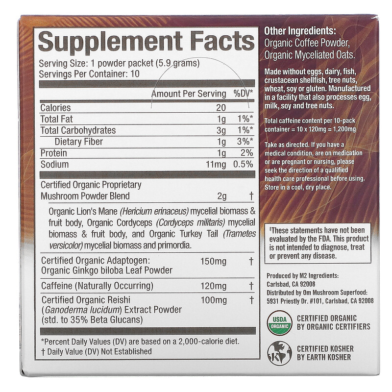 Om Mushrooms, Mushroom Coffee Blend, 10 Packets, .21 oz (5.9 g) Each