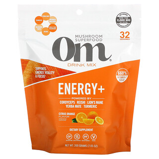 Om Mushrooms, Energy + Drink Mix, цитрусовый и апельсин, 200 г (7,05 унции)