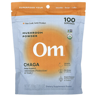 Om Mushrooms, грибной порошок, чага, 200 г (7,05 унции)
