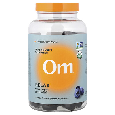 Om Mushrooms, Relax, Gomitas de hongos, Arándano azul, 56 gomitas veganas