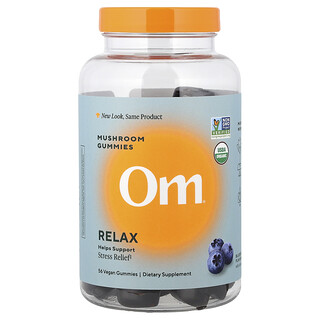 Om Mushrooms, Relax, Mushroom Gummies, Blueberry, 56 Vegan Gummies