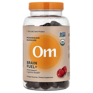 Om Mushrooms, Brain Fuel+, Gomitas de hongos, Frambuesa, 56 gomitas veganas