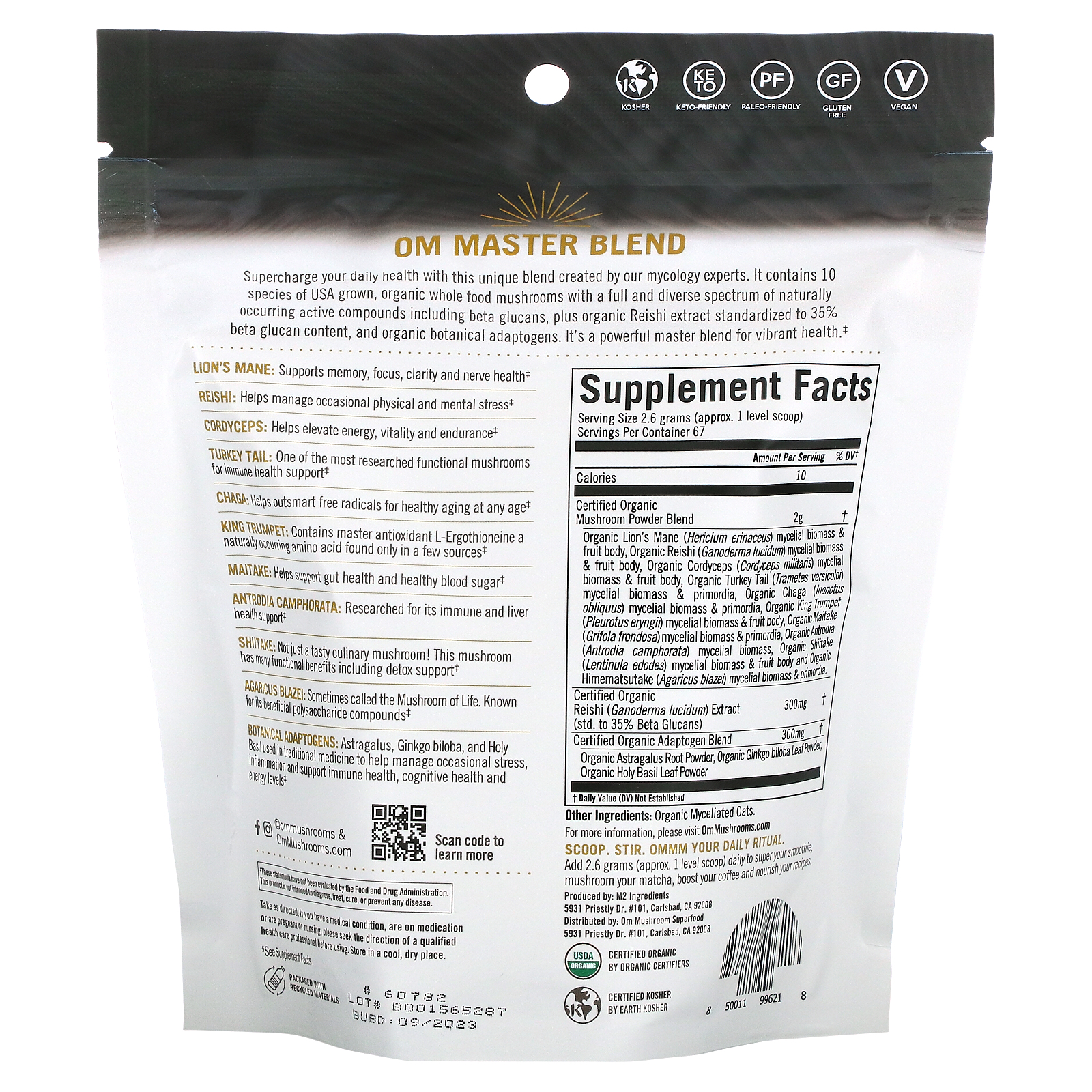 Om Mushrooms, Certified Organic Mushroom Powder, Mushroom Master Blend