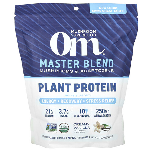 Om Mushrooms, Master Blend, Plant Protein, Creamy Vanilla, 1.14 lbs (518 g)