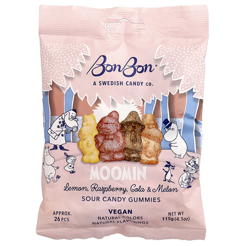 Bonbon Moomin, Sour Candy Gummies, Lemon, Raspberry, Cola & Melon, 4.1 oz (115 g)