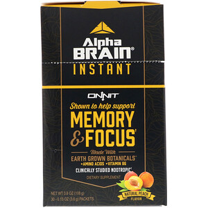 Отзывы о Onnit, Alpha Brain Instant, Memory & Focus, Natural Peach, 30 Packets, 0.13 oz (3.6 g) Each