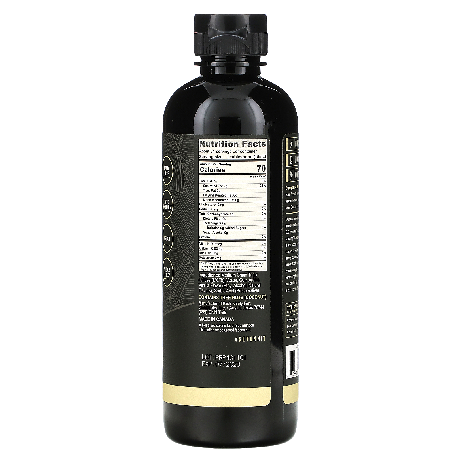 Onnit, Emulsified MCT Oil, NonDairy Creamer, Creamy Vanilla, 16 fl oz (473 ml) (Discontinued Item)