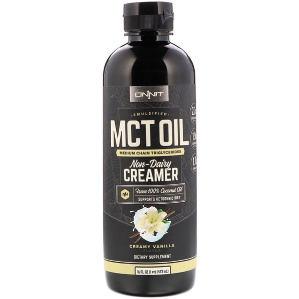Onnit, Эмульгированное масло MCT, немолочные сливки, сливочная ваниль, 16 жидких унций (473 мл)