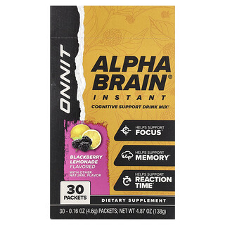 Onnit, Alpha BRAIN® Instant, қара қарақат-лимонад дәмі, 30 қапшықтан, 0,16 унция (4,6 г)