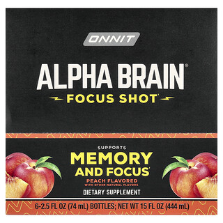 Onnit, Alpha BRAIN® Фокусдyдык көзсyz cуықтыгы, Apic (шабдалы), 6 шөлмек, әрқайсысы 2.5 фл. унциясы (75 мл)