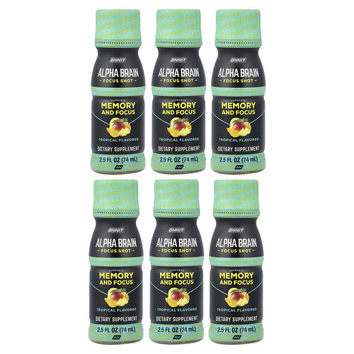 Onnit Alpha BRAIN® Focus Shot, Tropical, 6 Bottles, 2.5 fl oz (75 ml) Each