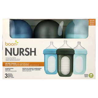 Boon, Nursh®, Frasco con bolsa de silicona, 3M+, Medio, 3 frascos, 236 ml (8 oz) cada uno