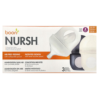 Boon, Nursh®, Biberón con bolsa de silicona, 0 meses en adelante, Lento, 3 envases, 118 ml (4 oz) cada uno