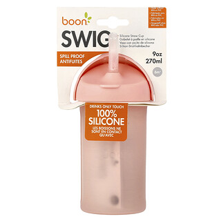 Boon, Vaso con sorbete de silicona con pajita, 6 m o más, Rosa`` 270 ml (9 oz)