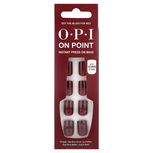 Opi On Point, Instant Press-On Mani, Short Length, Got The Blues For Red, 27 Piece Kit