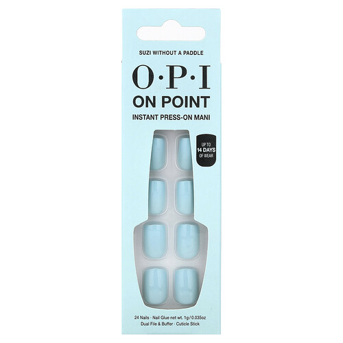 Opi On Point, Instant Press-On Mani, Short Length, Suzi without a Paddle, 27 Piece Kit