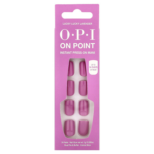 OPI, On Point, Instant Press-On Mani, Korte Lengte, Lucky Lucky Lavender, 27-delige set