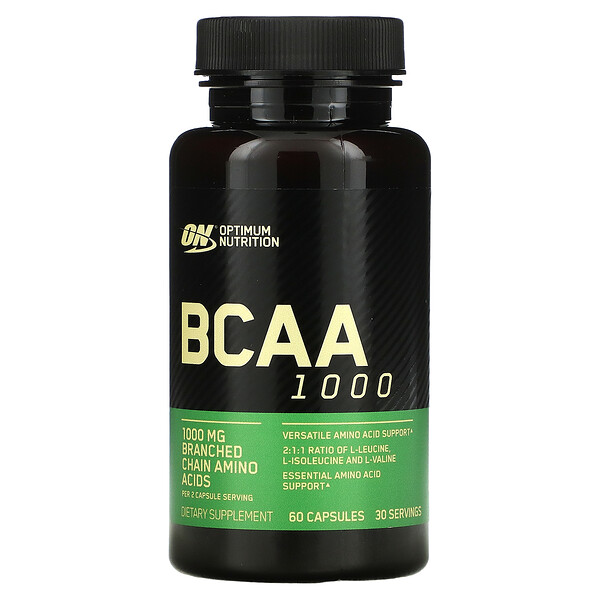 Optimum Nutrition, BCAA 1000 en cápsulas, Megatamaño, 500 mg, 60 cápsulas