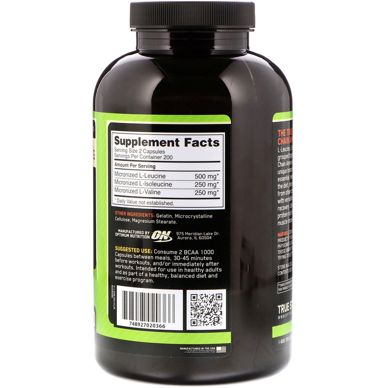 Optimum Nutrition, BCAA 1000 Caps, Mega-Size, 1 g, 400 Capsules - iHerb