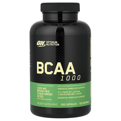 Optimum Nutrition, BCAA 1000, 200 cápsulas (500 mg por cápsula)