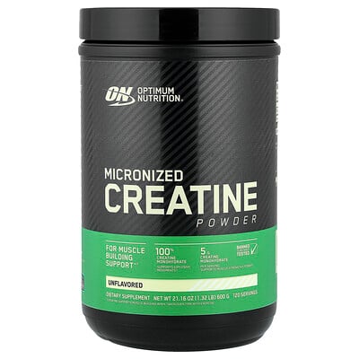 Optimum Nutrition, Creatina micronizada en polvo, Sin sabor, 600 g (1,32 lb)