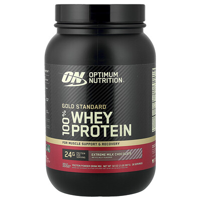 Optimum Nutrition, Chocolate con leche extremo, 100 % proteína de suero de leche Gold Standard®, 907 g (2 lb)