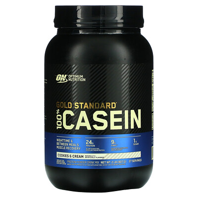 Optimum Nutrition Gold Standard 100% Casein, казеин со вкусом печенья и сливок, 907 г (2 фунта)