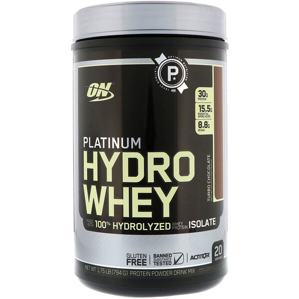 Optimum Nutrition‏, אבקת Platinum Hydro, שוקולד טורבו, 1.75 פאונד (795 ק"ג)