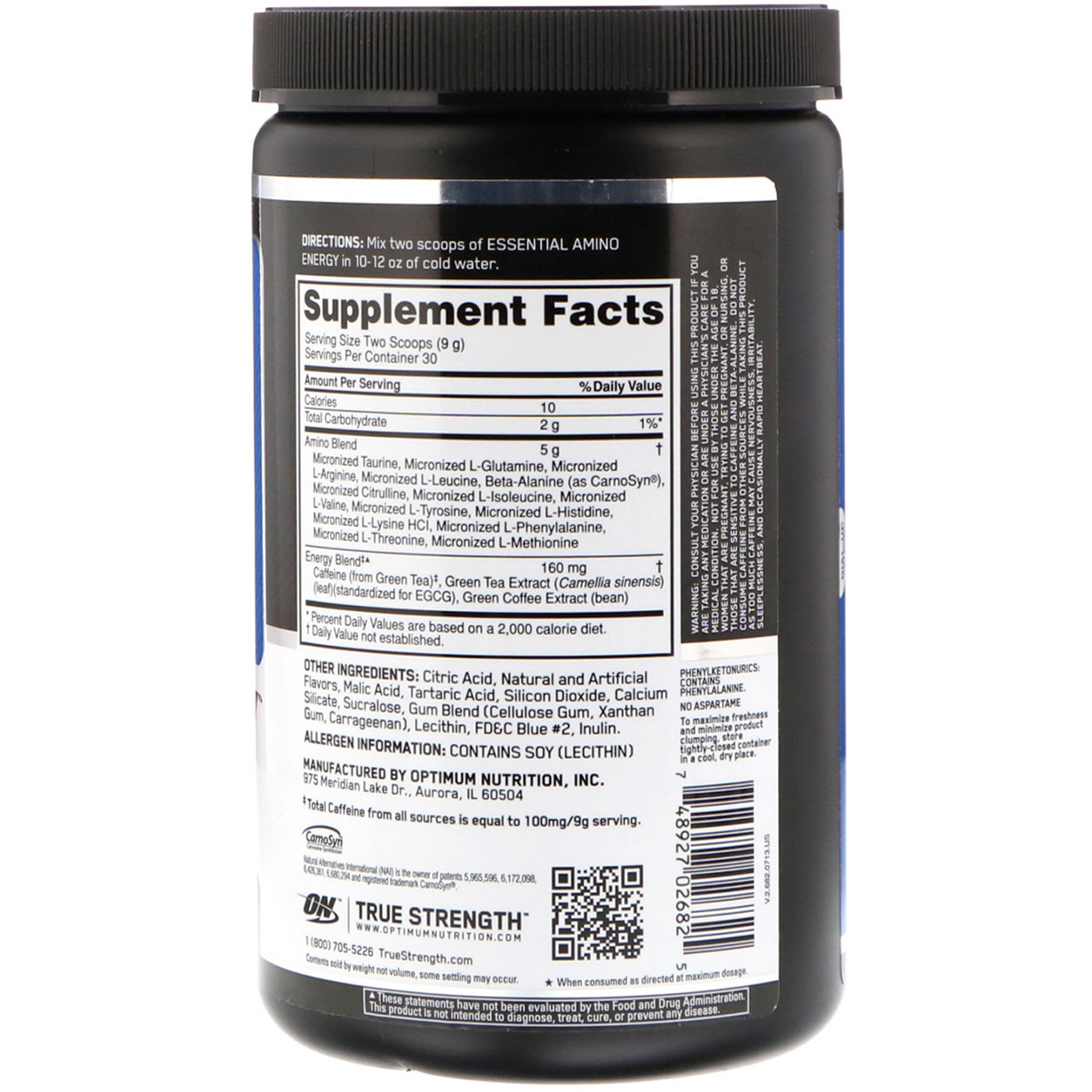 Optimum Nutrition, ESSENTIAL AMIN.O. ENERGY, Blue Raspberry, 9.5 oz